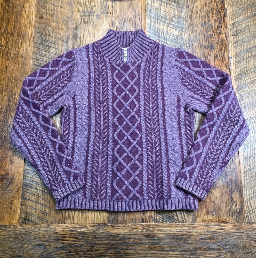 Womens LL Bean Purple Fair Isle Knit Merino Wool & Angora Sweater  Cozy Pullover